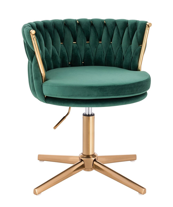 FOTEL HR450CROSS BUTELKOWA ZIELEŃ WELUR ZŁOTA PODSTAWA