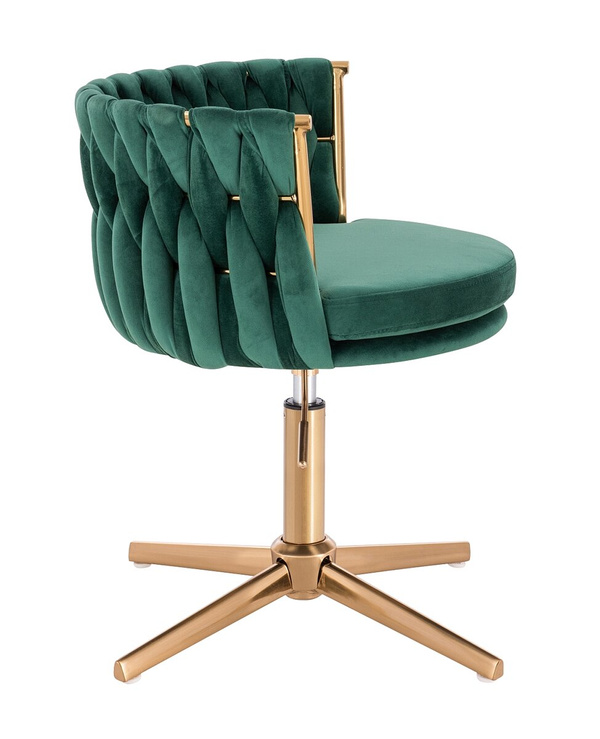 FOTEL HR450CROSS BUTELKOWA ZIELEŃ WELUR ZŁOTA PODSTAWA