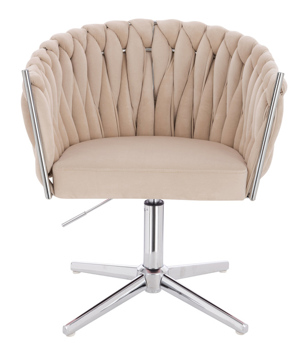 FOTEL HR750CROSS KREMOWY WELUR CHROMOWANA PODSTAWA