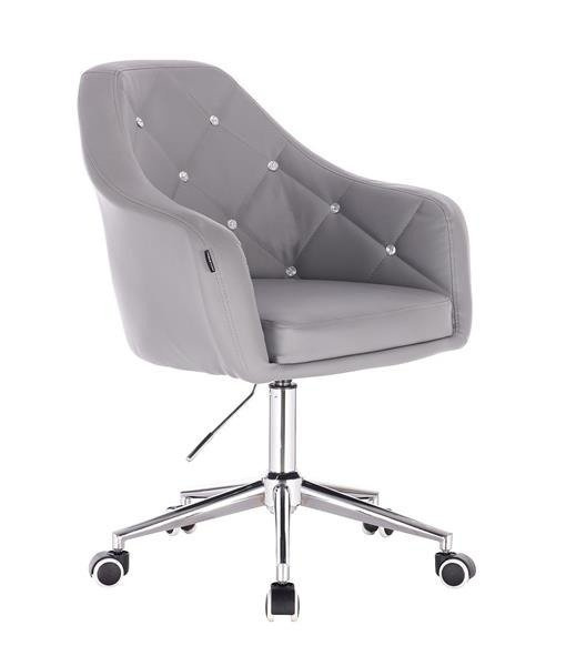 FOTEL HR830 SZARA SKÓRA CHROM KÓŁKA