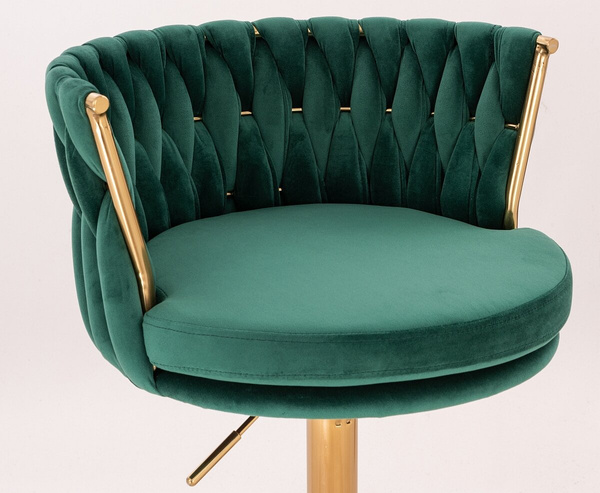 FOTEL HR450CROSS BUTELKOWA ZIELEŃ WELUR ZŁOTA PODSTAWA