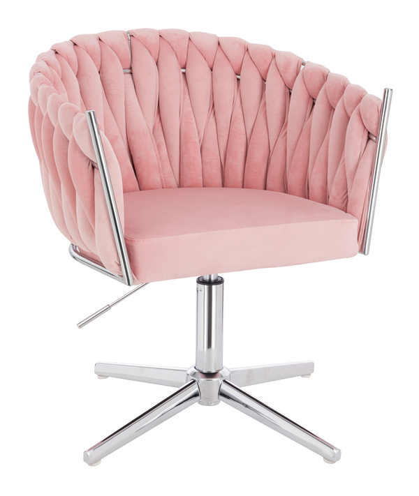 FOTEL HR750CROSS PUDROWY RÓŻ WELUR CHROMOWANA PODSTAWA