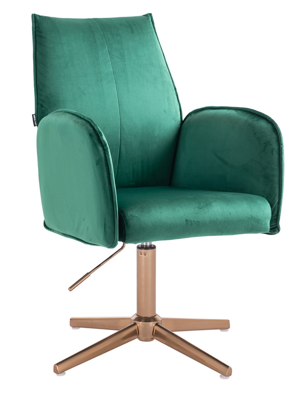 FOTEL HR280CROSS BUTELKOWA ZIELEŃ WELUR ZŁOTA PODSTAWA