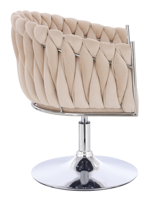 FOTEL HR750N KREMOWY WELUR CHROMOWANA PODSTAWA