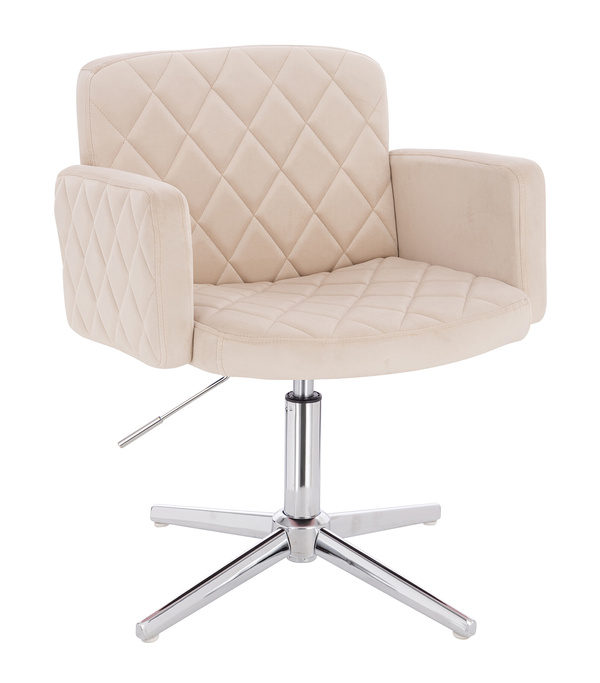 FOTEL HR802CROSS KREMOWY WELUR CHROMOWANA PODSTAWA