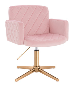 FOTEL HR802CROSS PUDROWY RÓŻ WELUR ZŁOTA PODSTAWA