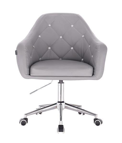 FOTEL HR830 SZARA SKÓRA CHROM KÓŁKA