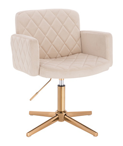 FOTEL HR802CROSS KREMOWY WELUR ZŁOTA PODSTAWA