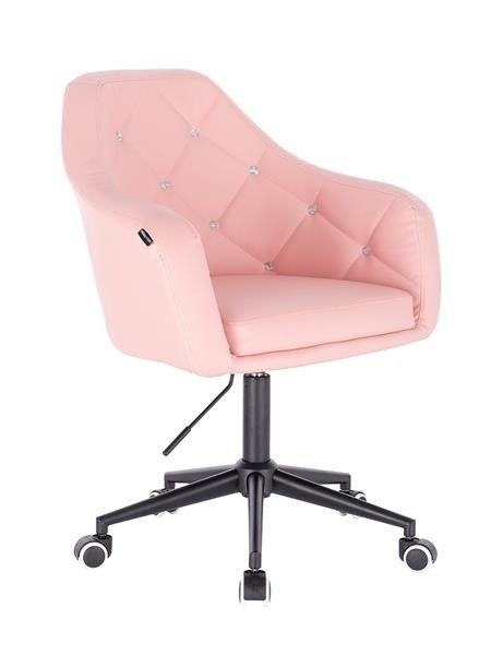 FOTEL HC830 RÓŻOWA SKÓRA CZARNY MAT KÓŁKA