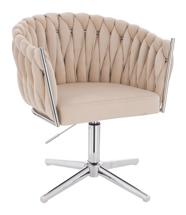 FOTEL HR750CROSS KREMOWY WELUR CHROMOWANA PODSTAWA