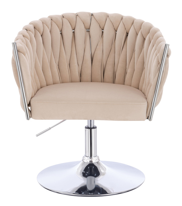 FOTEL HR750N KREMOWY WELUR CHROMOWANA PODSTAWA