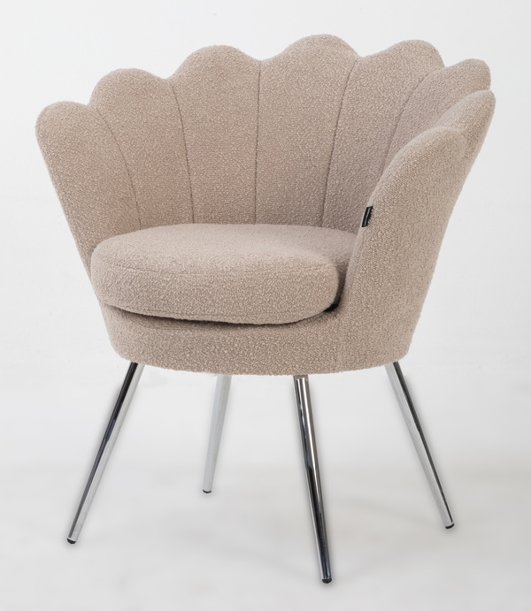 MUSZELKA FOTEL FREY LATTE BARANEK CHROMOWANE NOGI