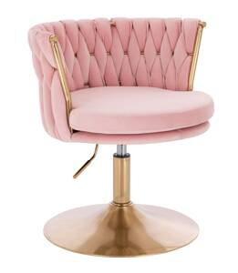FOTEL HR450N PUDROWY RÓŻ WELUR ZŁOTA PODSTAWA