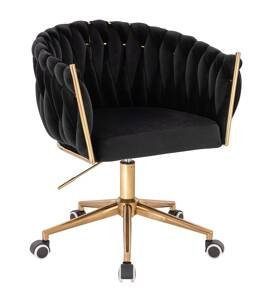 FOTEL HR750K CZARNY WELUR ZŁOTA PODSTAWA