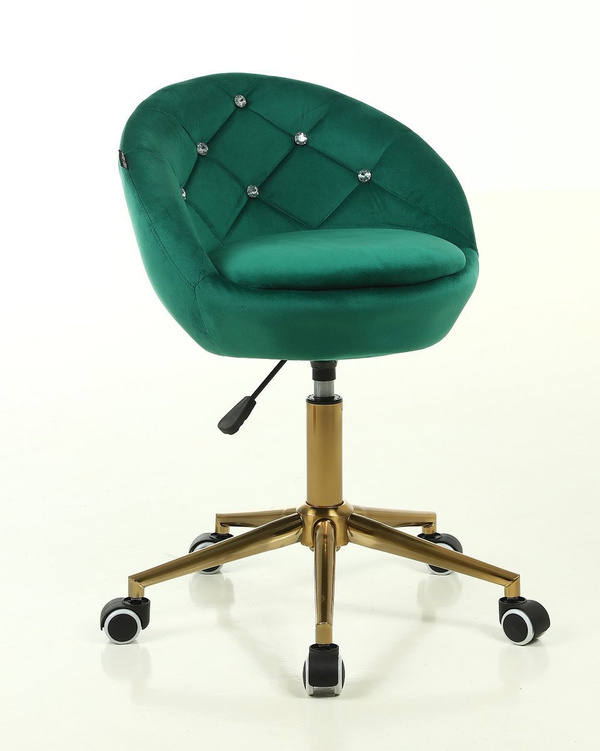 FOTEL HR948 BUTELKOWA ZIELEŃ WELUR ZŁOTA PODSTAWA