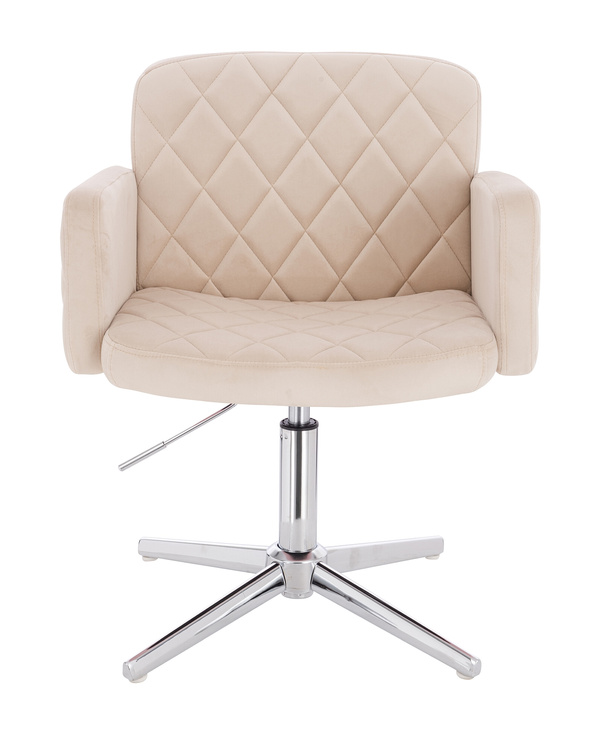 FOTEL HR802CROSS KREMOWY WELUR CHROMOWANA PODSTAWA