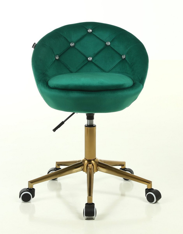 FOTEL HR948 BUTELKOWA ZIELEŃ WELUR ZŁOTA PODSTAWA