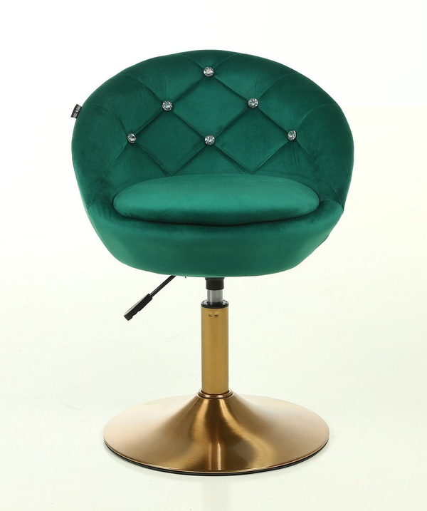 FOTEL HR948 BUTELKOWA ZIELEŃ WELUR ZŁOTA PODSTAWA