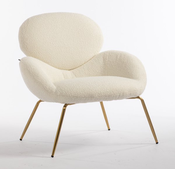 FOTEL HR2045 KREMOWY BARANEK ZŁOTA PODSTAWA