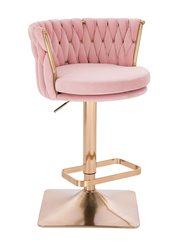 FOTEL HR450KW PUDROWY RÓŻ WELUR ZŁOTA PODSTAWA