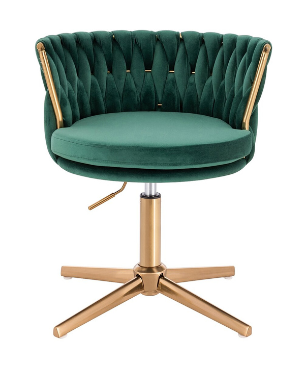 FOTEL HR450CROSS BUTELKOWA ZIELEŃ WELUR ZŁOTA PODSTAWA