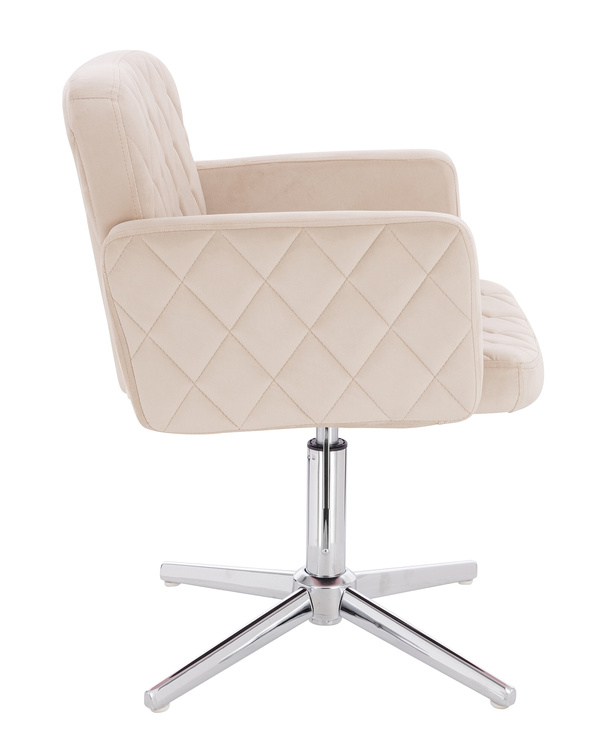 FOTEL HR802CROSS KREMOWY WELUR CHROMOWANA PODSTAWA