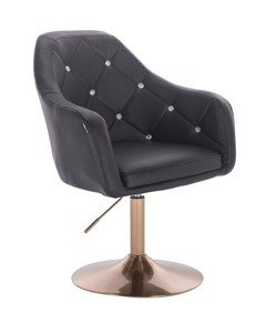 FOTEL HR830 CZARNA SKÓRA ZŁOTA PODSTAWA
