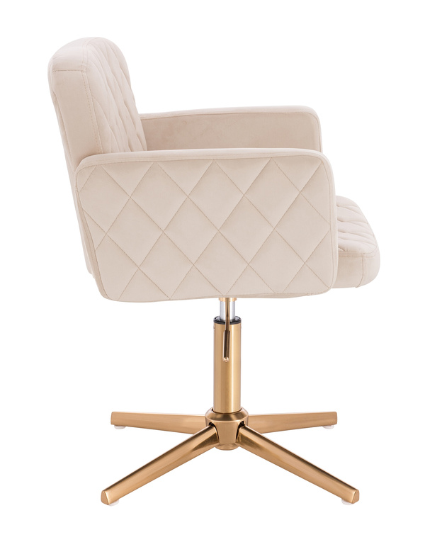 FOTEL HR802CROSS KREMOWY WELUR ZŁOTA PODSTAWA