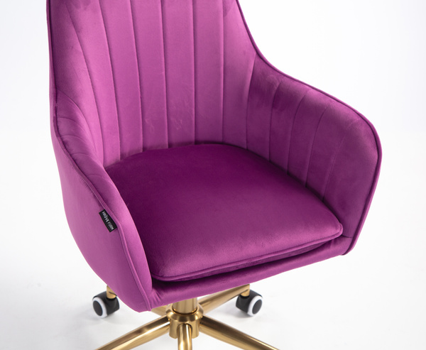 FOTEL HR2022K FUKSJA WELUR ZŁOTA PODSTAWA