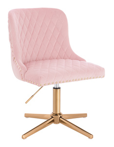 FOTEL HR940CROSS PUDROWY RÓŻ WELUR ZŁOTA PODSTAWA