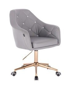FOTEL HR830 SZARA SKÓRA ZŁOTE KÓŁKA