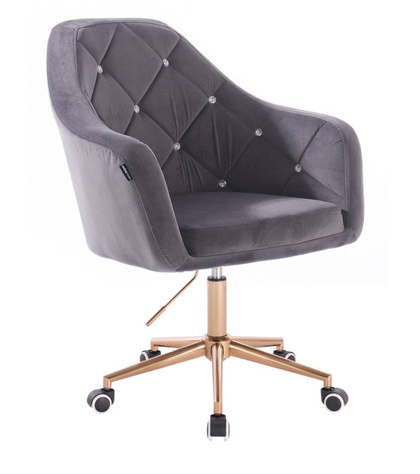 FOTEL HR830K GRAFITOWY WELUR ZŁOTA PODSTAWA