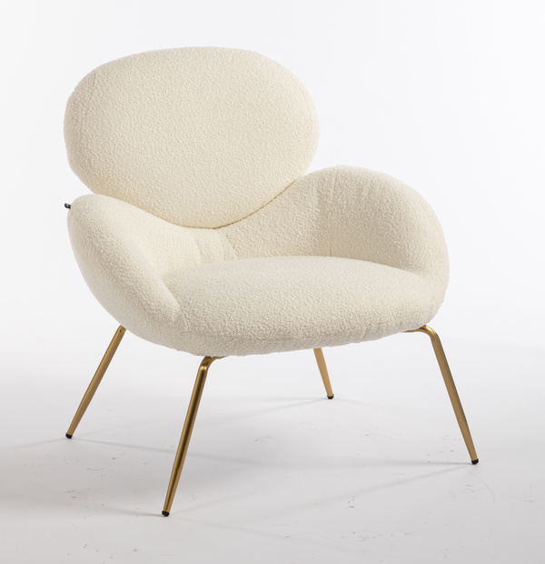 FOTEL HR2045 KREMOWY BARANEK ZŁOTA PODSTAWA