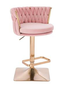 FOTEL HR450KW PUDROWY RÓŻ WELUR ZŁOTA PODSTAWA